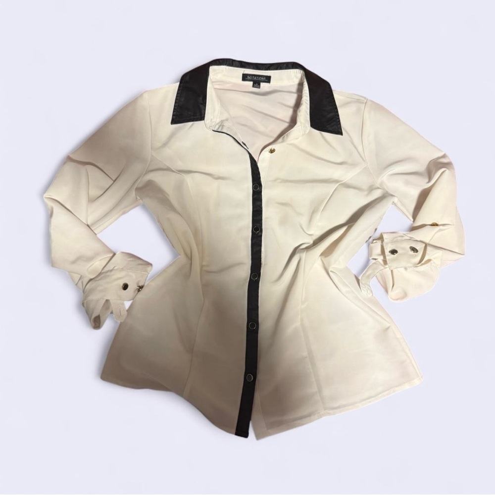 Express Cream Button Down Shirt with Black Trim